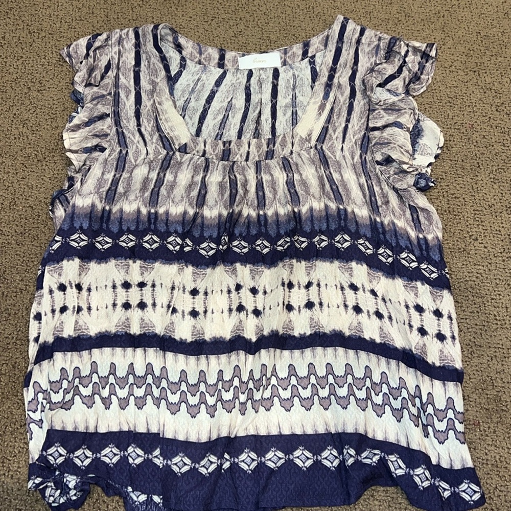 women's Anthropologie Braeve blue flowy top‎ medium ruffle